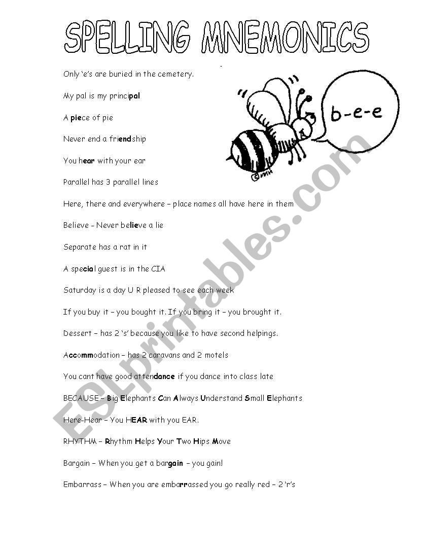 Mnemonics worksheet