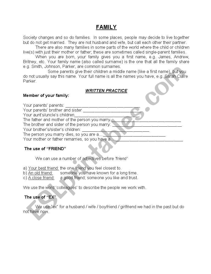 family worksheet