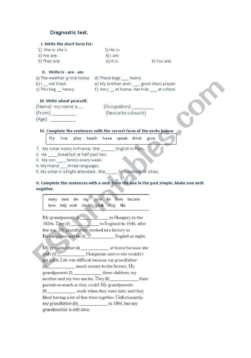 present simple diagnostic test