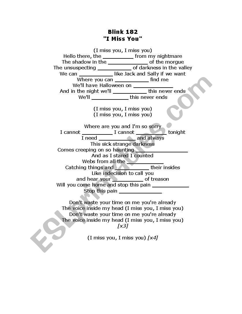 I miss you  Blink 182 worksheet