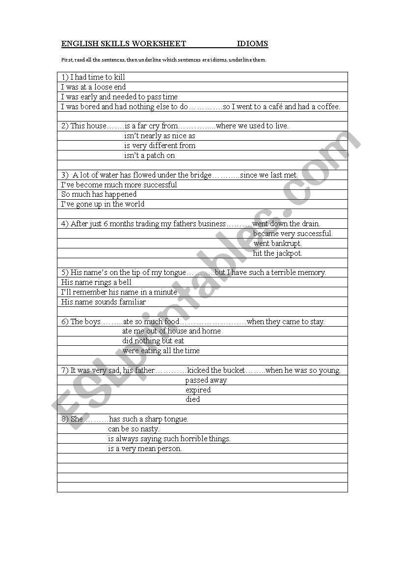 Idioms worksheet worksheet