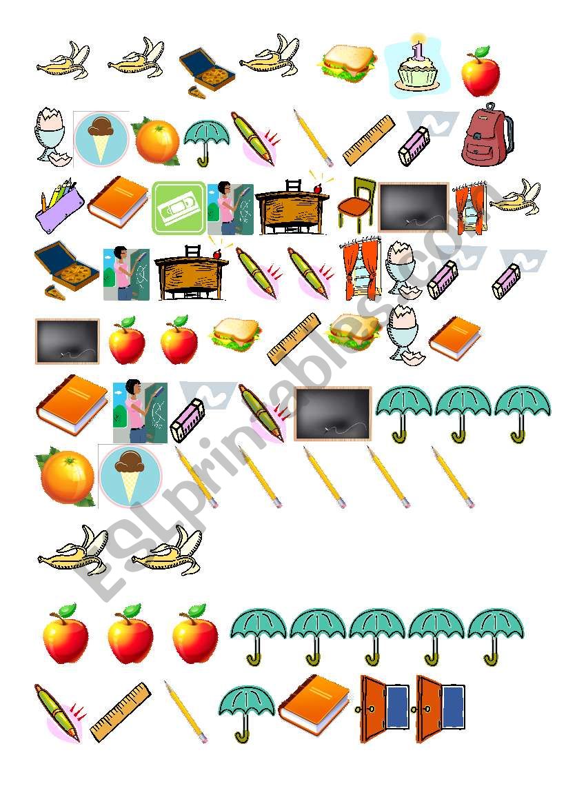Food and Classroom items counting worksheet