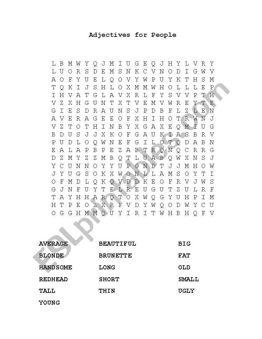 Wordsearch: Adjectives for People