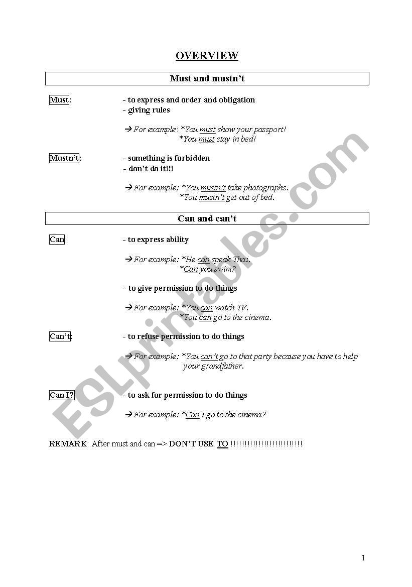 Modal verbs worksheet
