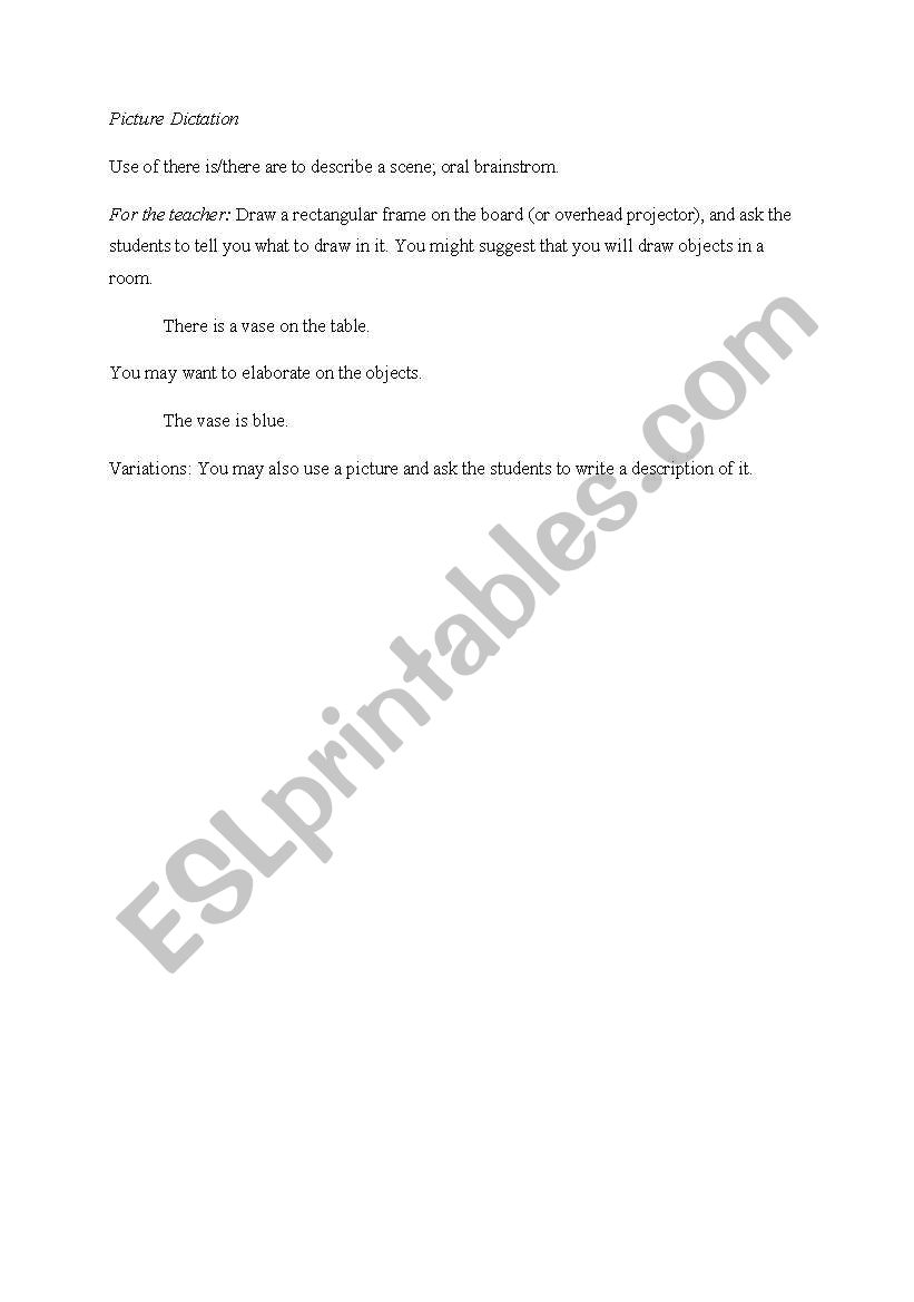 Picture dictation activity worksheet