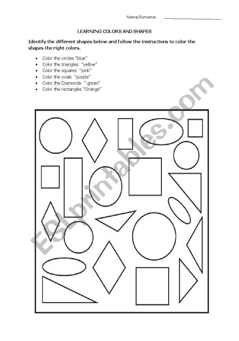 Colors and Shapes worksheet