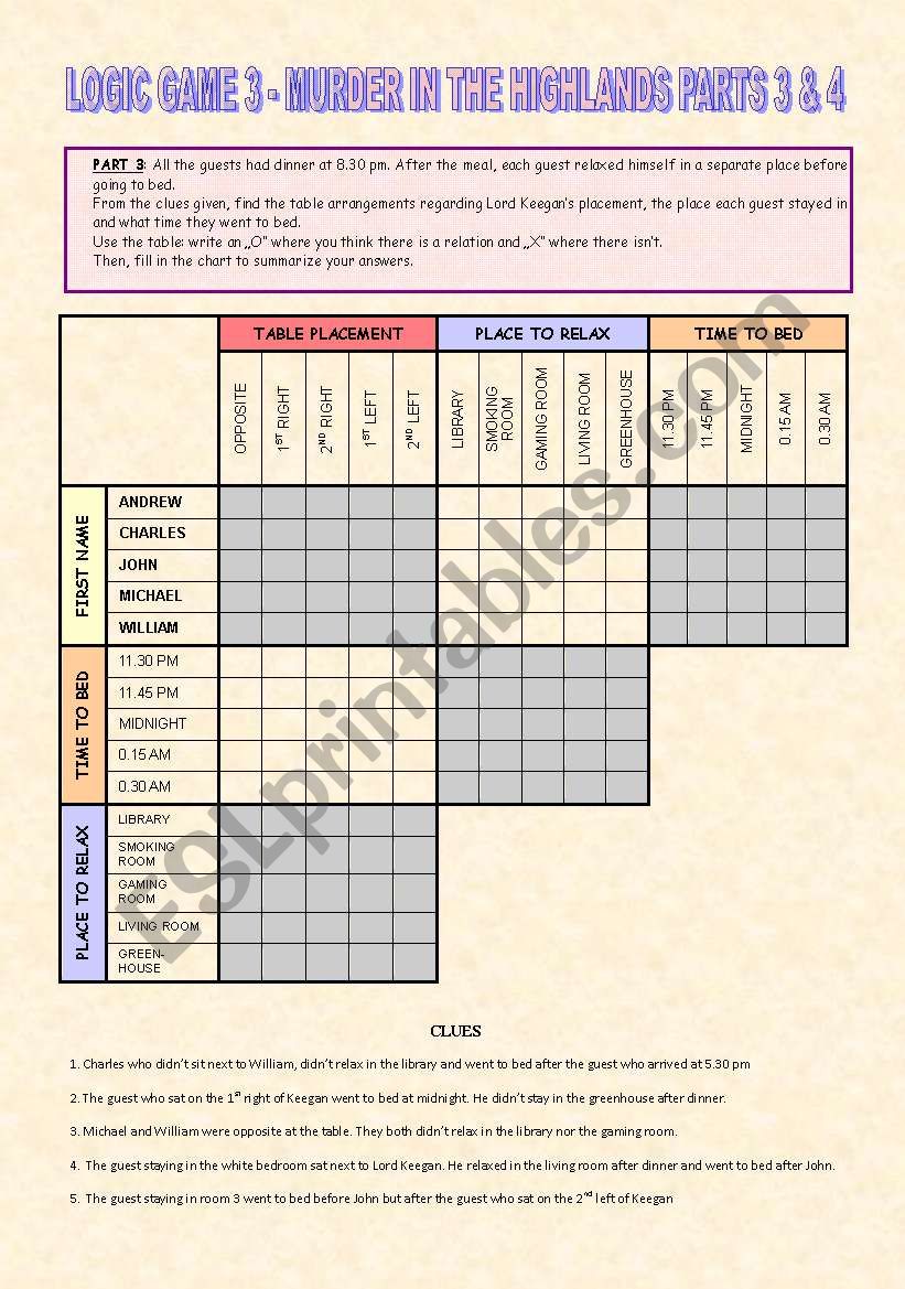 Logic Game: murder in the highlands - Parts 3 & 4