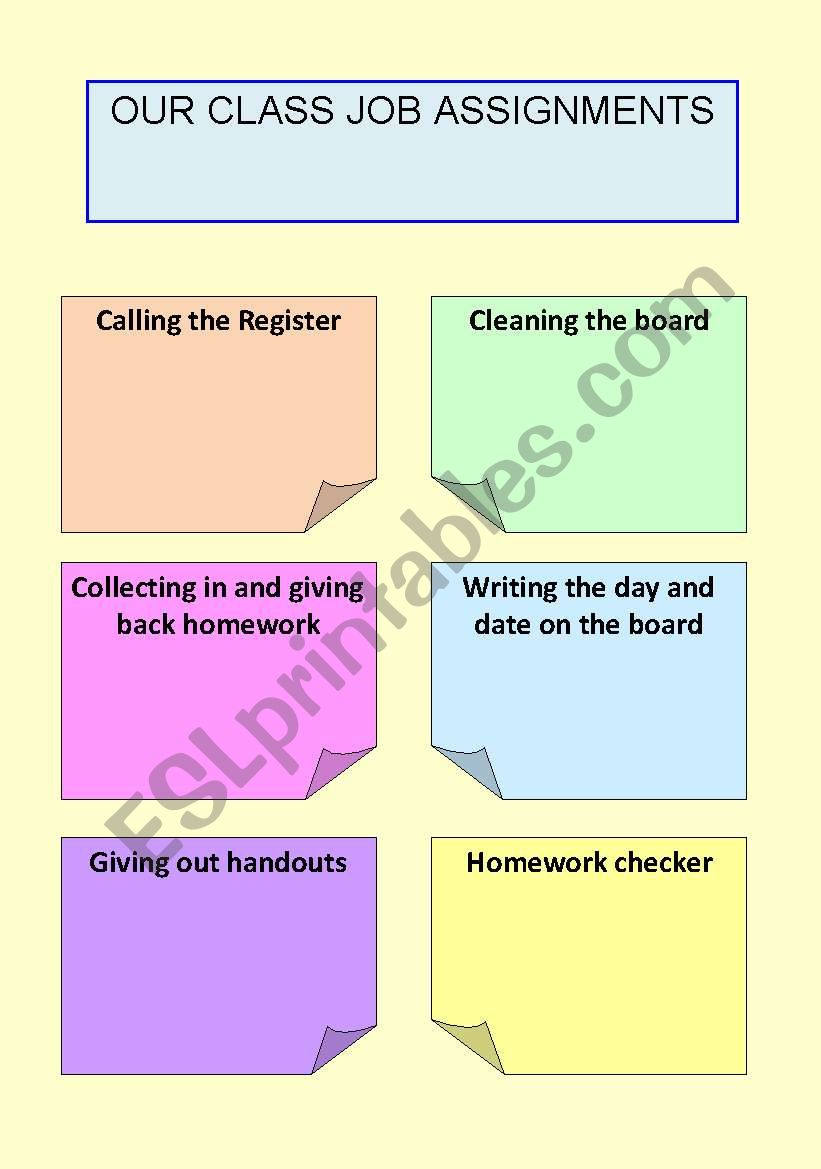 Class jobs assignments worksheet