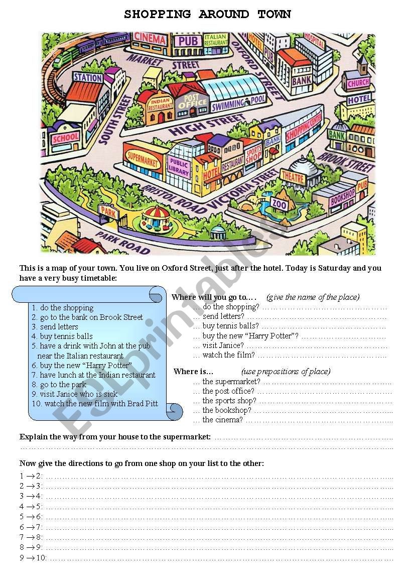 Shopping around town worksheet