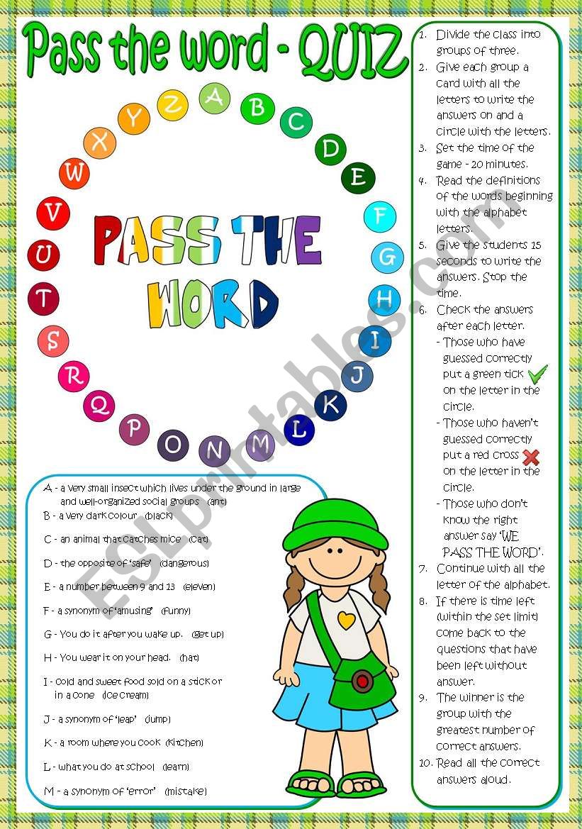 Pass the word - quiz  worksheet