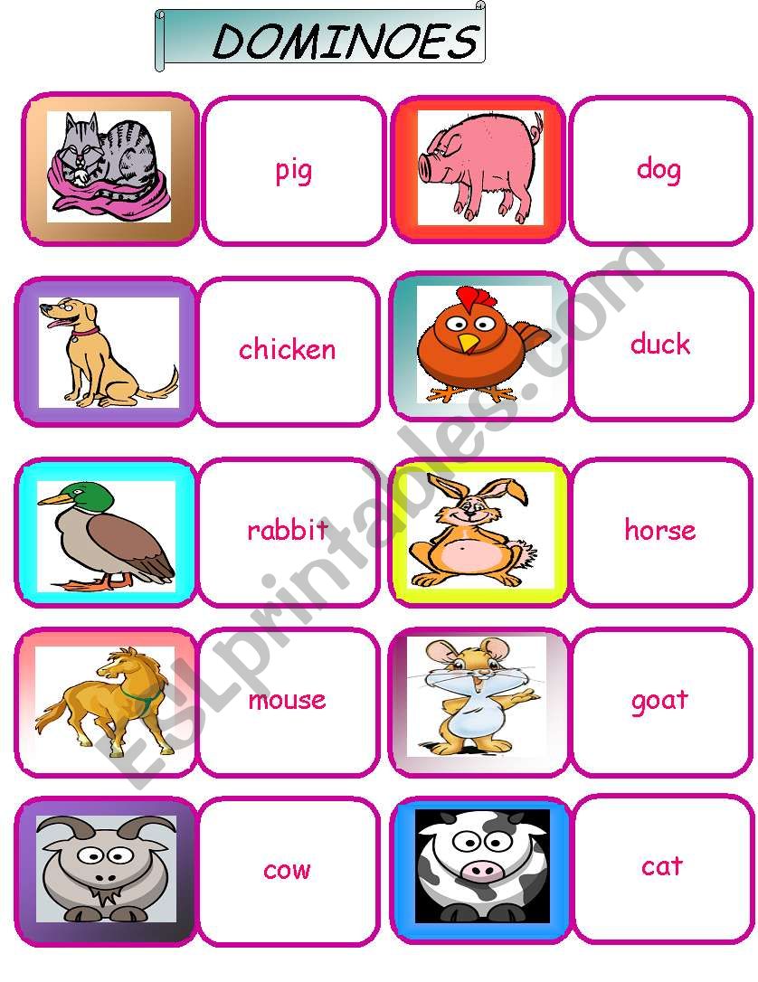 farm animals dominoes worksheet