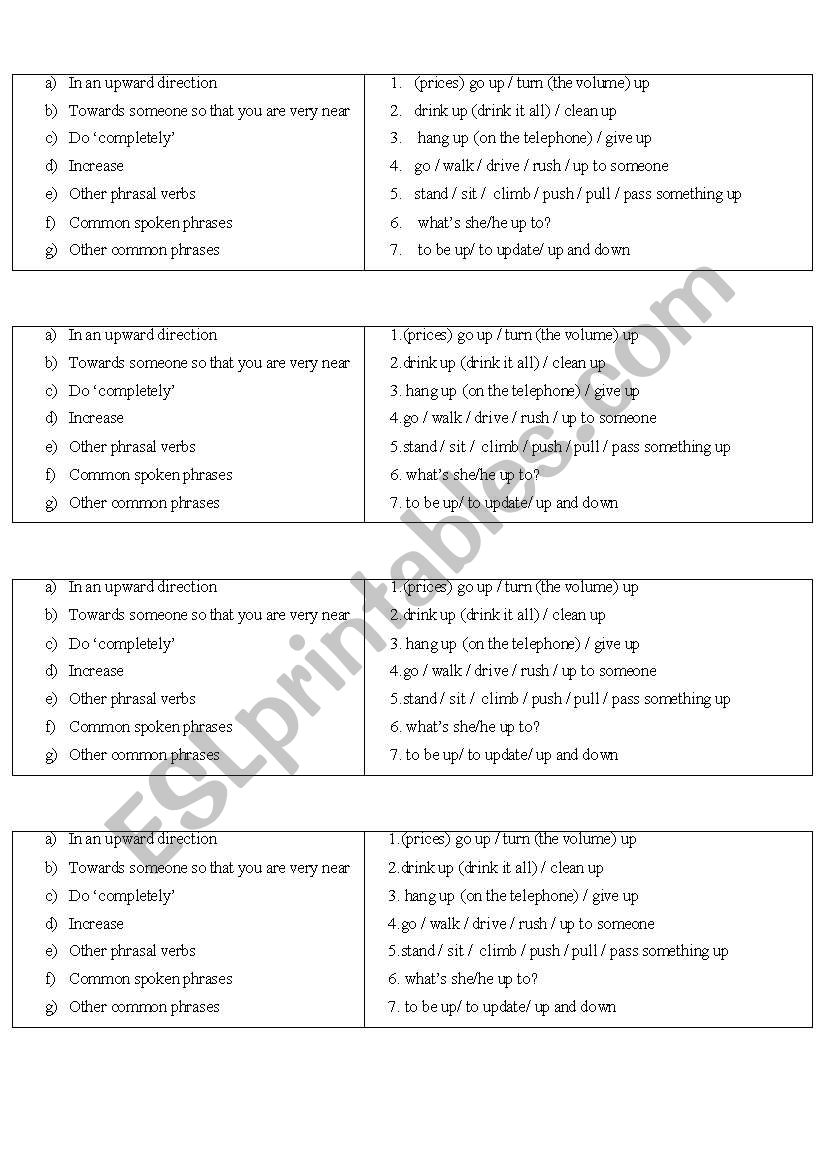 UP phrasal verbs worksheet