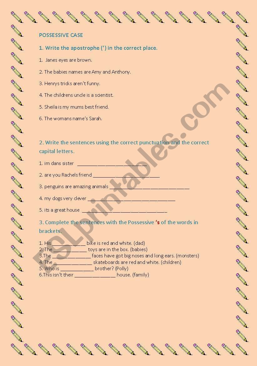 POSSESSIVE CASE s worksheet