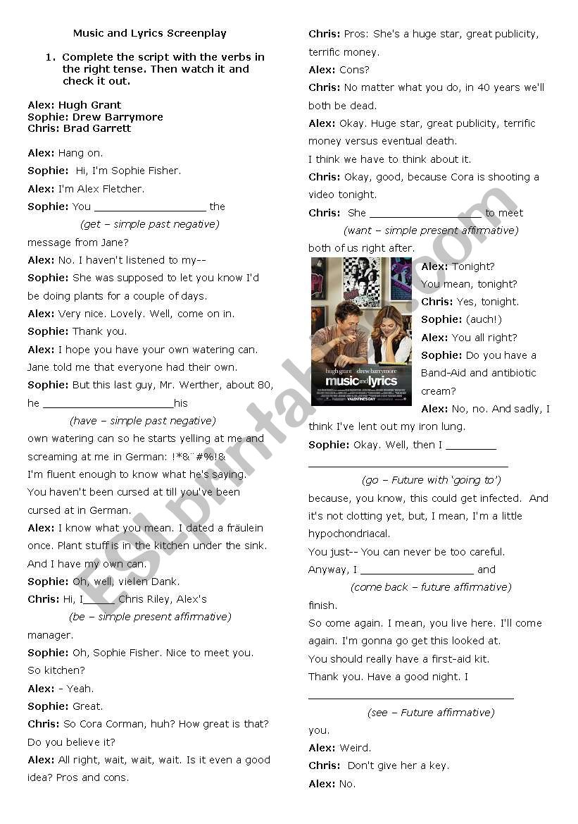 Music & Lyrics worksheet