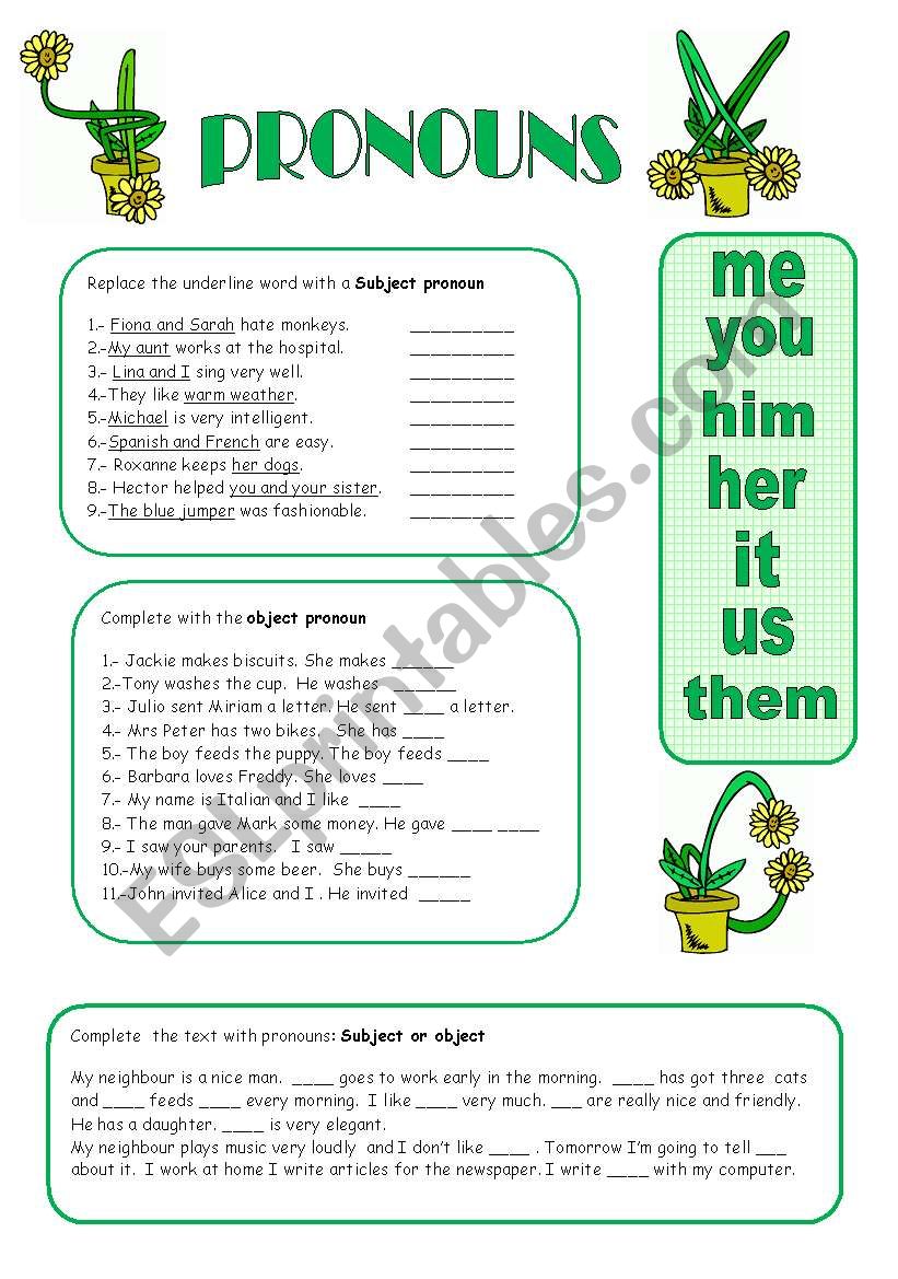 PRONOUNS AND DEMONSTRATIVES worksheet