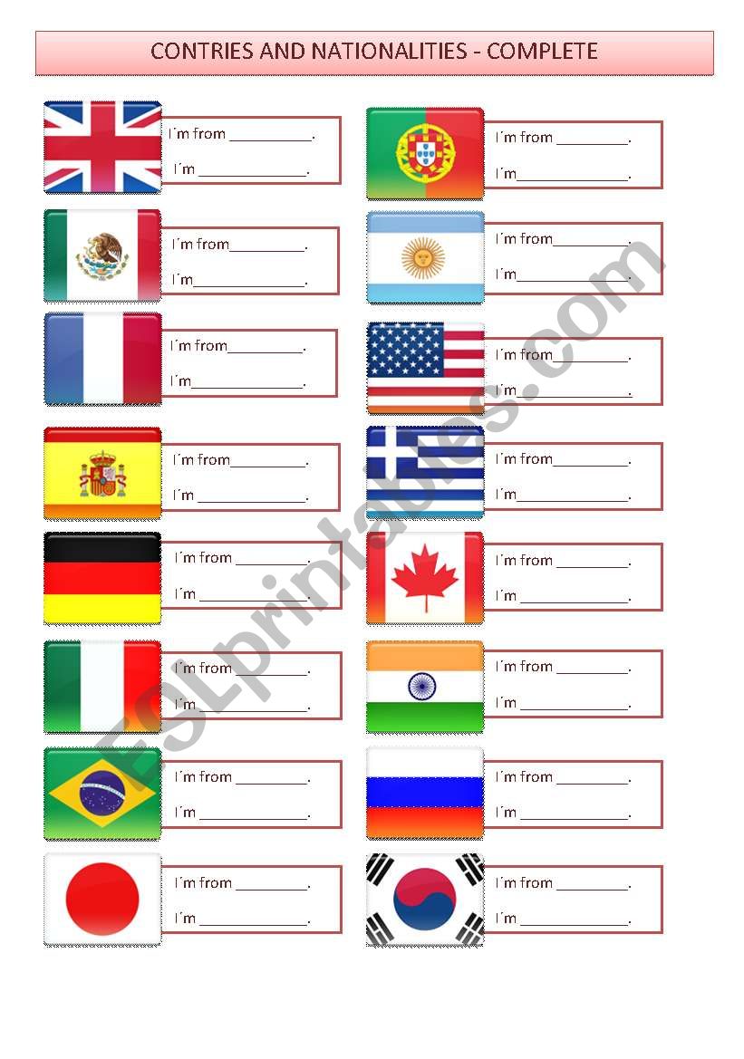 Countries and Nationalities Worksheet