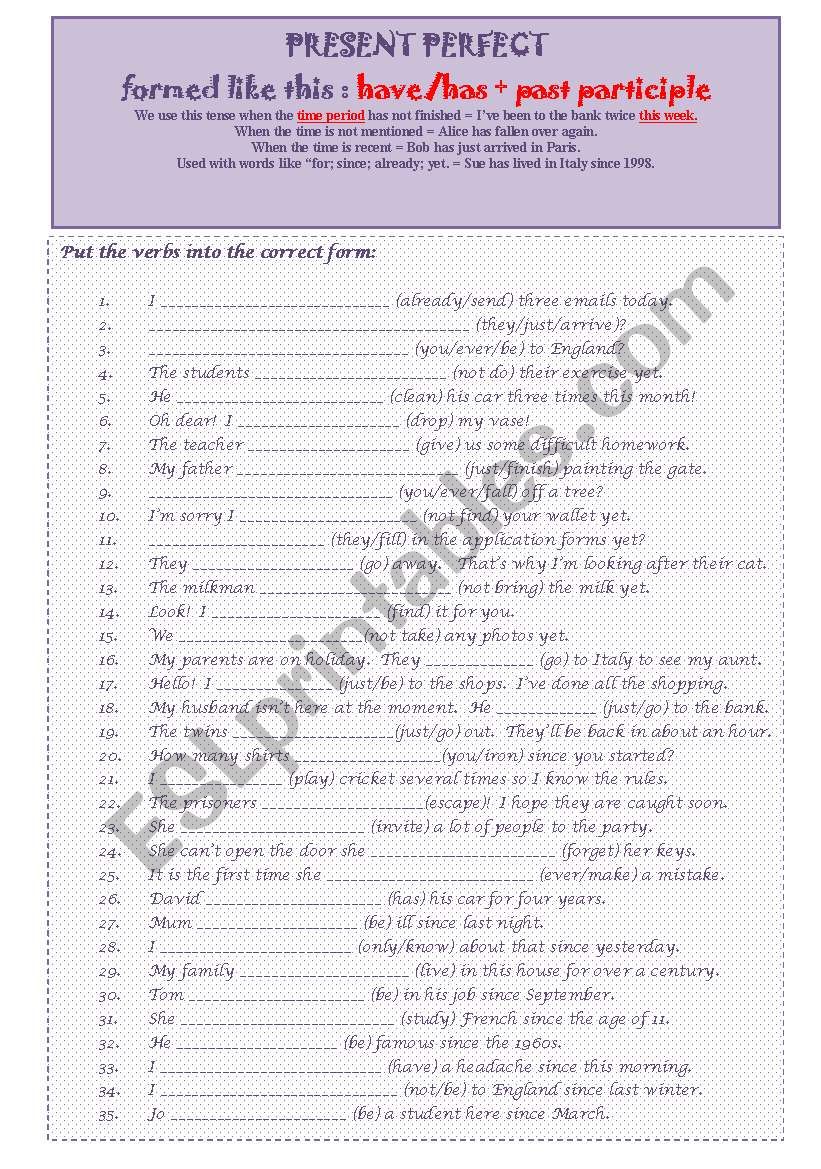 PRESENT PERFECT worksheet