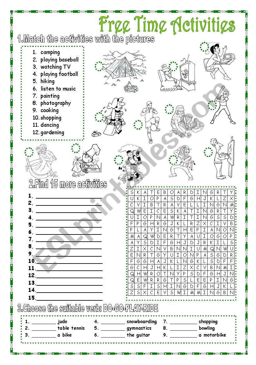 Free Time Activities - 2 pages + KEY