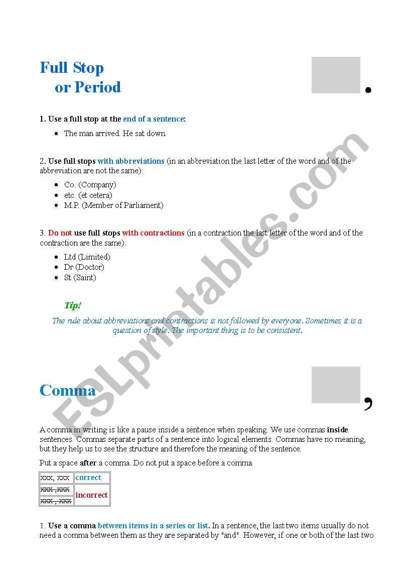 Punctuation rules worksheet