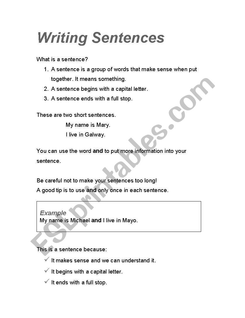 Writing sentences worksheet