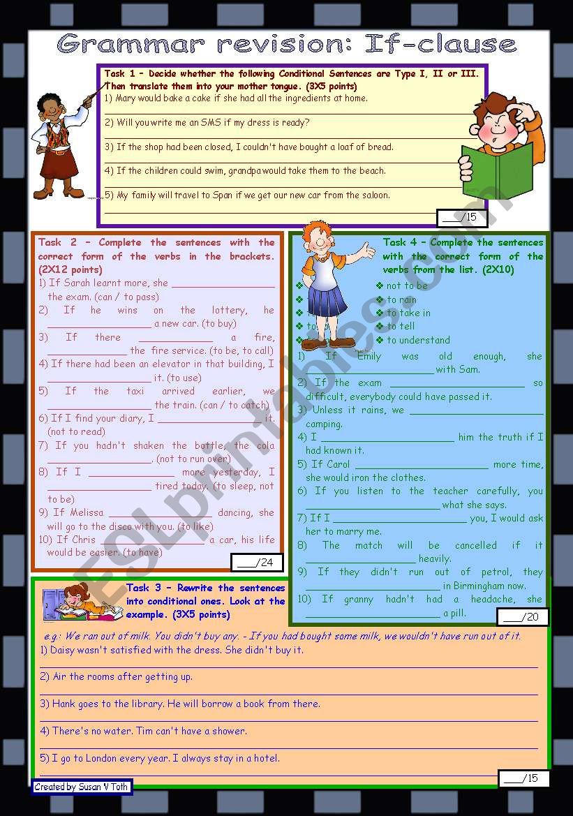 Grammar revision - If-clause *** 4 tasks *** with key *** fully editable *** B&W version