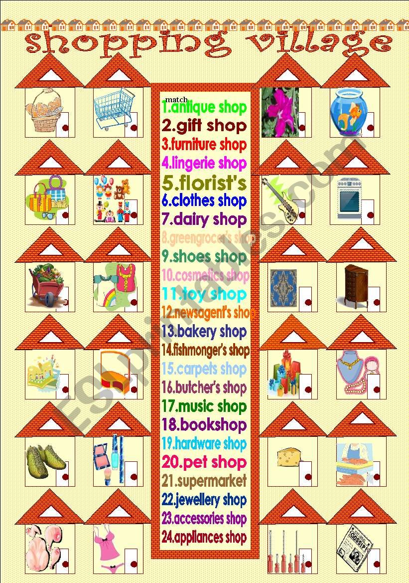 shopping village worksheet