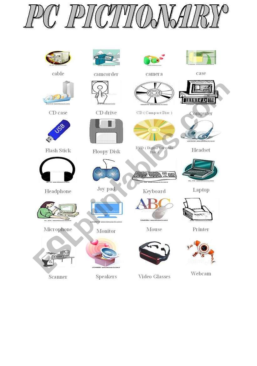 COMPUTER PARTS PICTIONARY worksheet