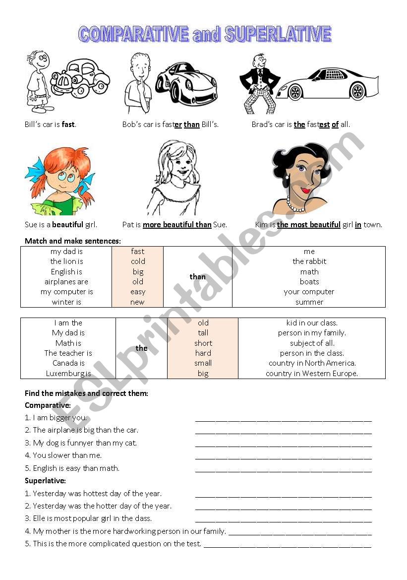 Comparative and Superlative worksheet