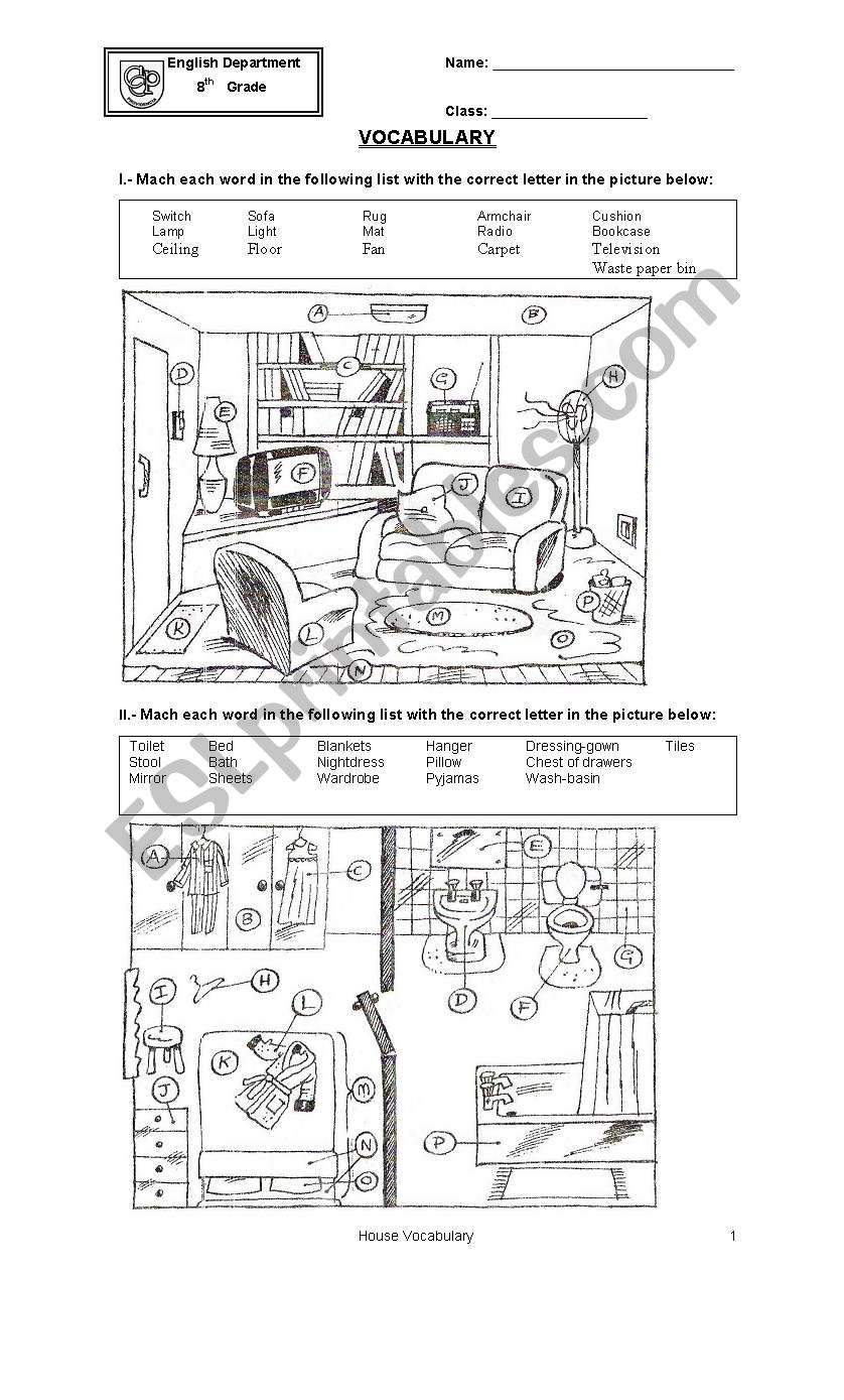 House Vocabulary worksheet