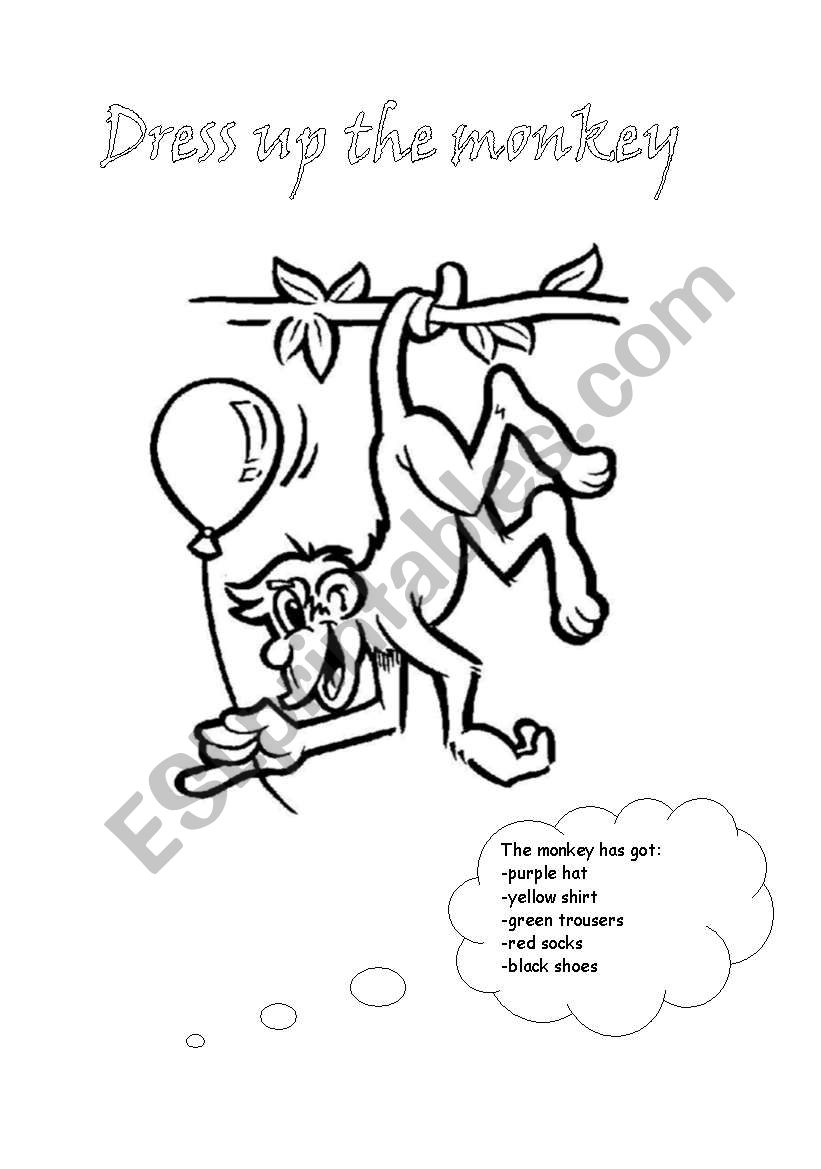 Dress up the monkey worksheet