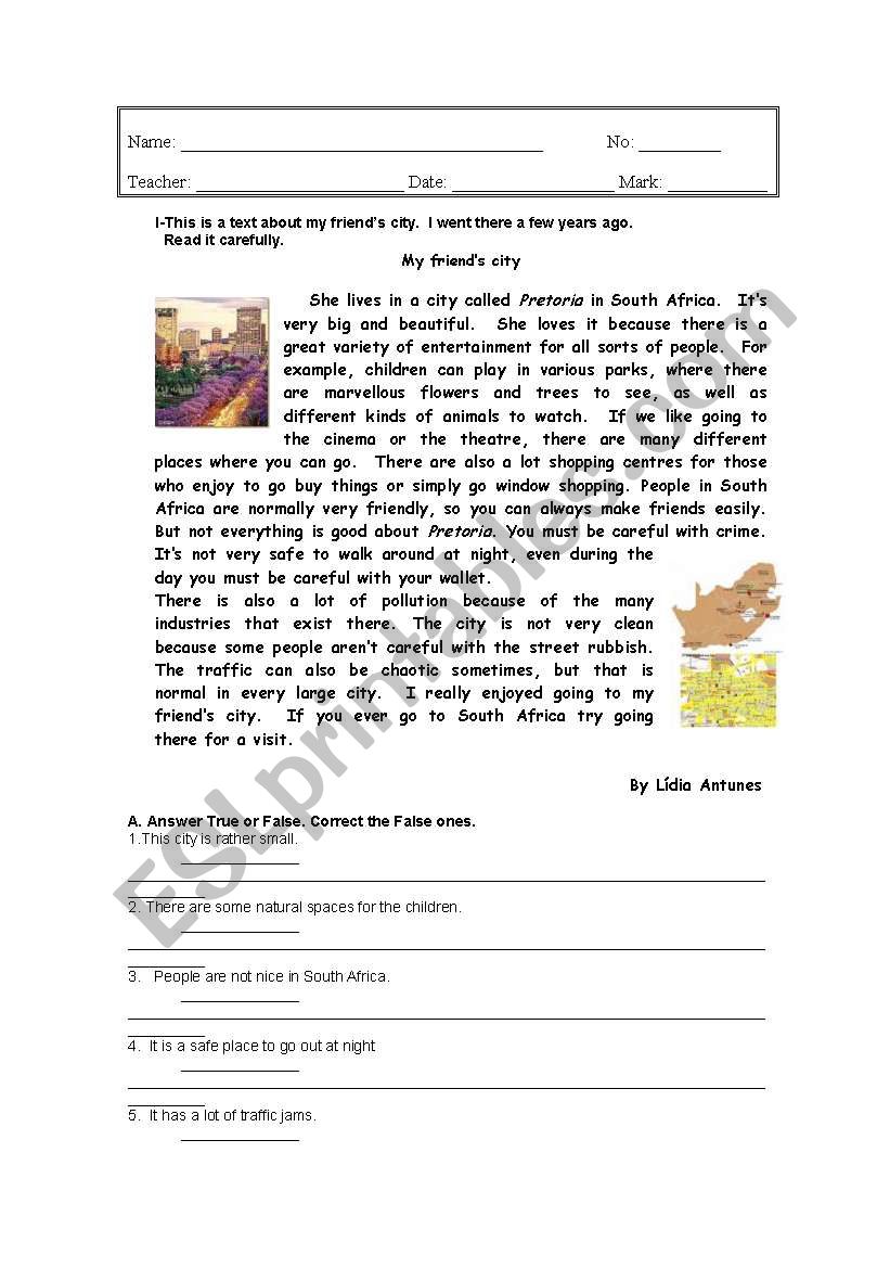 City life-South Africa worksheet