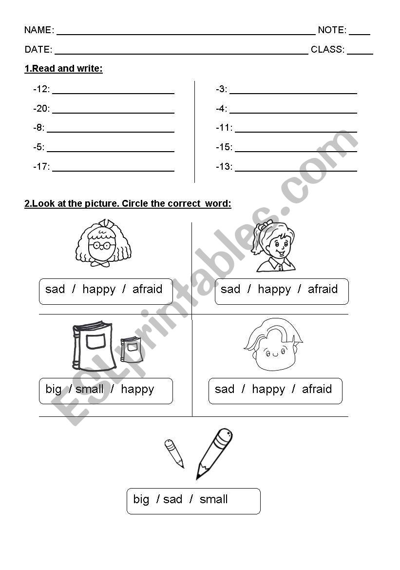 adjectives and numbers worksheet