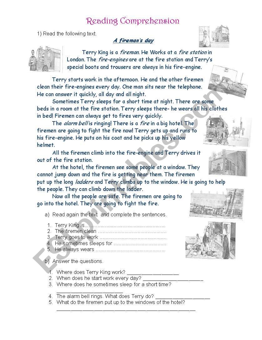 A Fireman S Day Esl Worksheet By Klaudia79