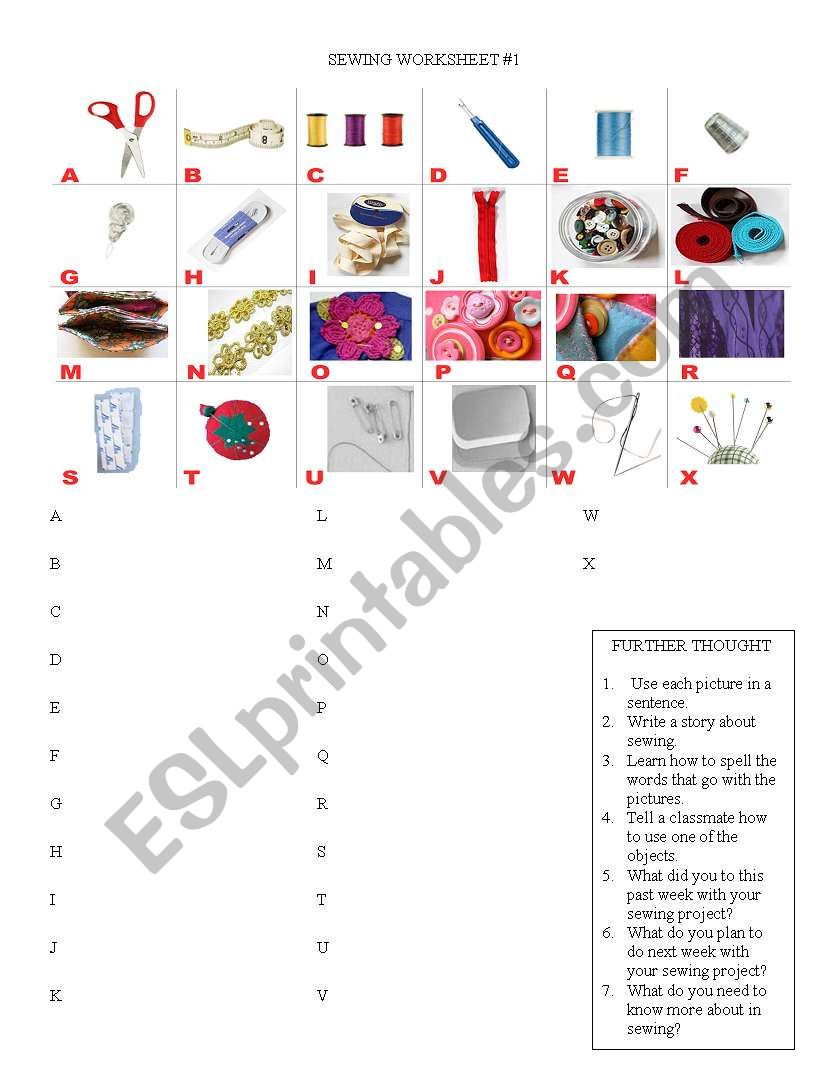 Sewing Vocabulary worksheet