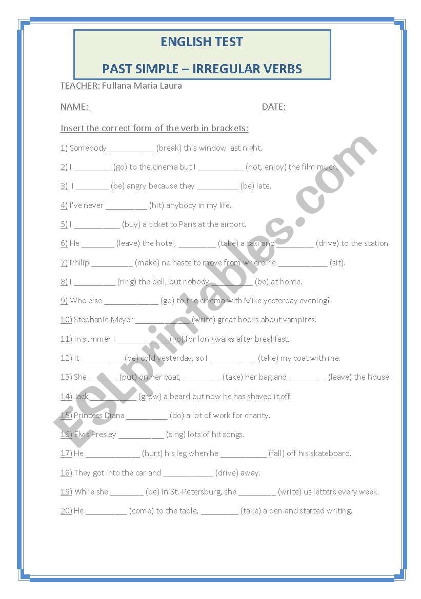 Simple Past - Irregular Verbs worksheet