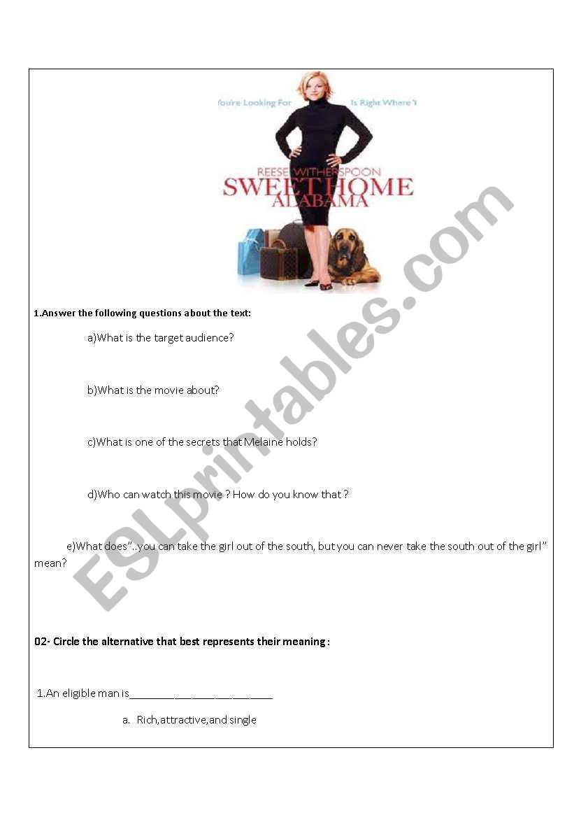 Sweet Home Alabama worksheet