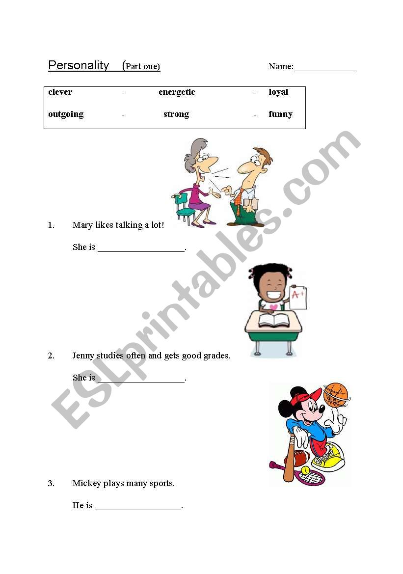 Personality Adjectives Worksheet (Part One)