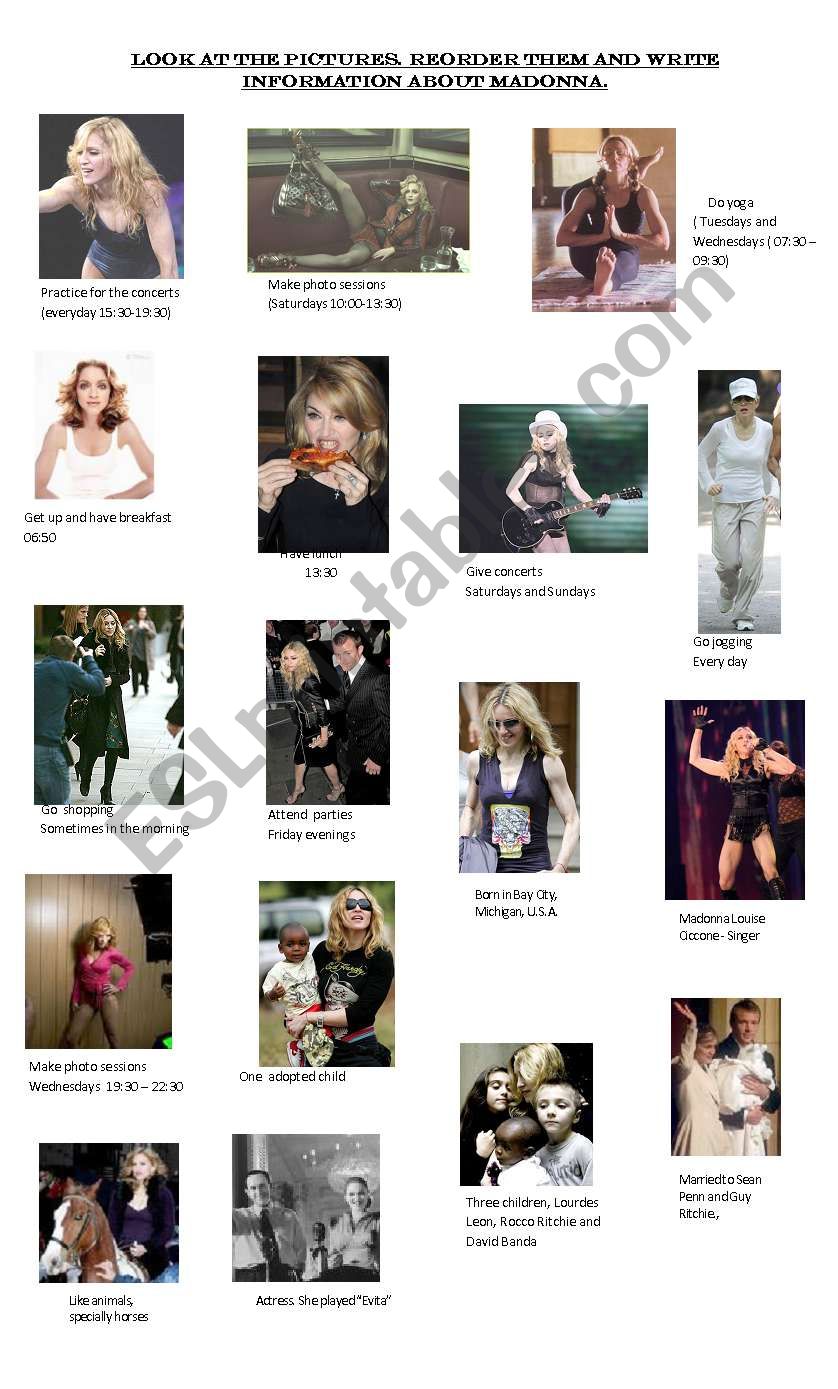 Madonnas daily life worksheet