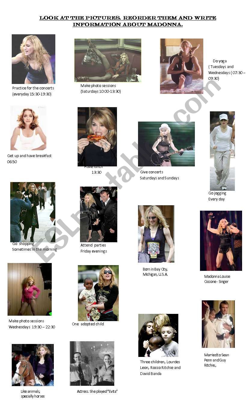 MadonnaÂ´s daily life worksheet