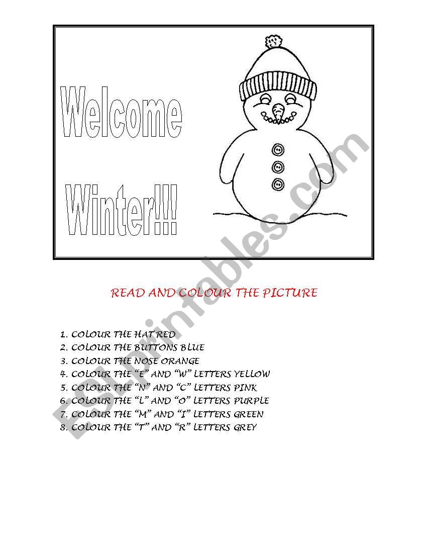 Welcome Winter worksheet