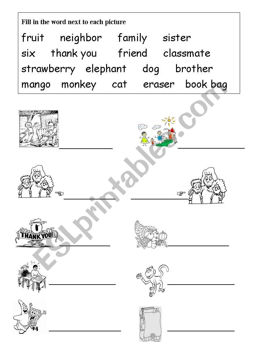 Fill in the words worksheet