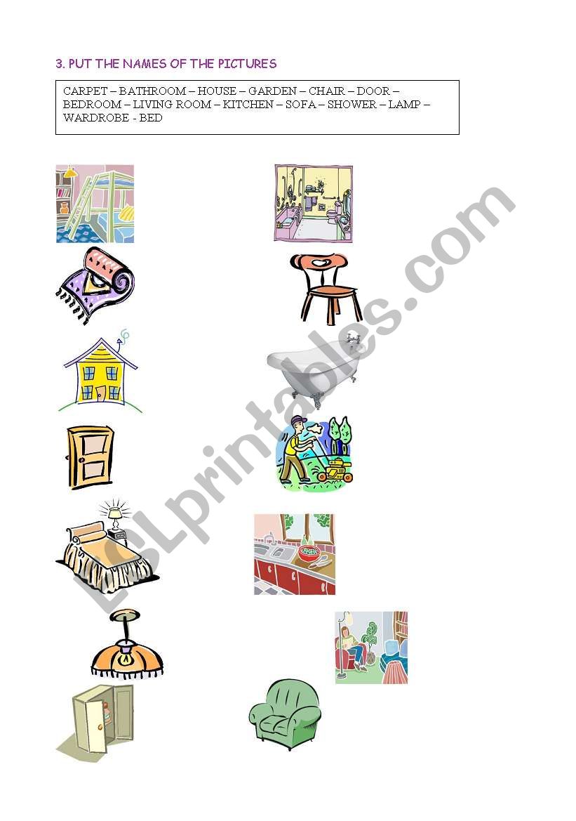 Places in the house worksheet