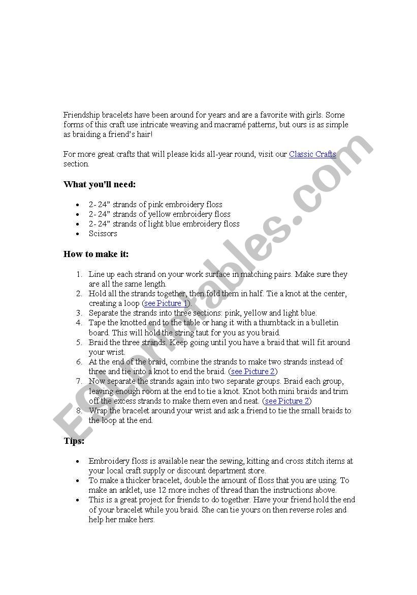 Friendship Bracelets worksheet