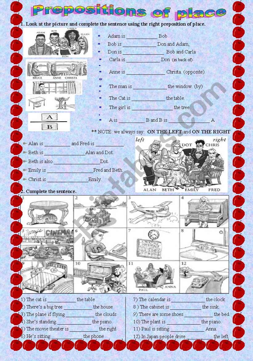 PREPOSITIONS OF PLACE worksheet