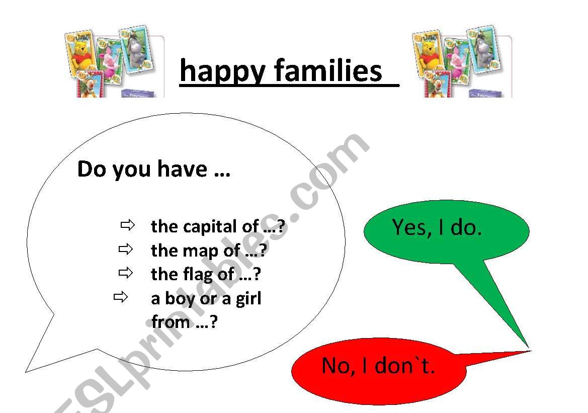 speaking aid: English speaking countries (game- happy families) 