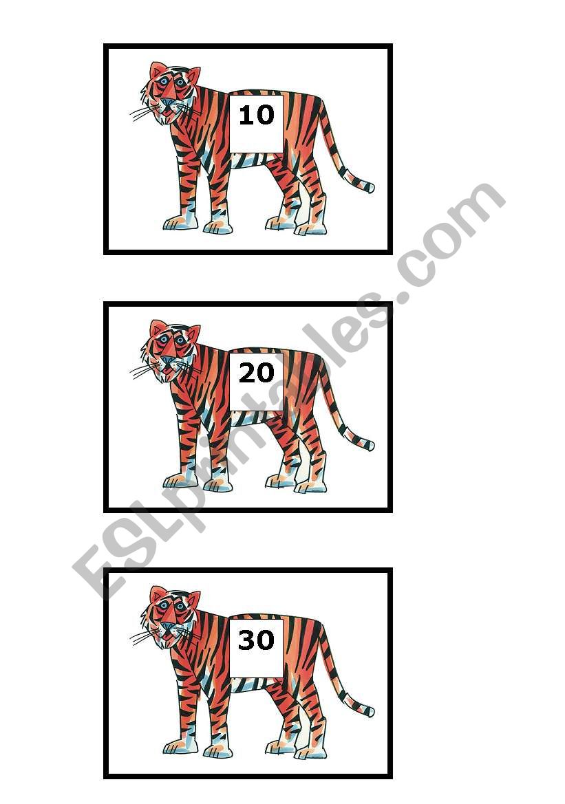 tiger number cards 10s worksheet