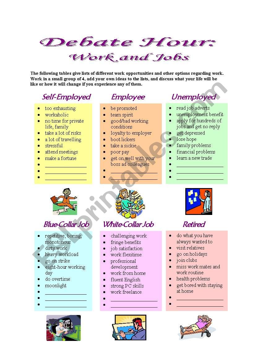 Debate Hour:  Work and Jobs worksheet