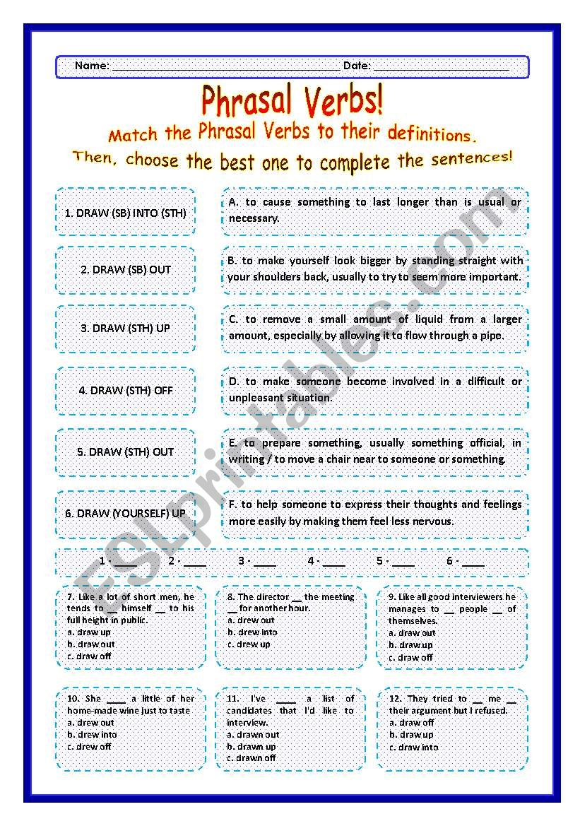 > Phrasal Verbs Practice 25! > --*-- Definitions + Exercise --*-- BW Included --*-- Fully Editable With Key!