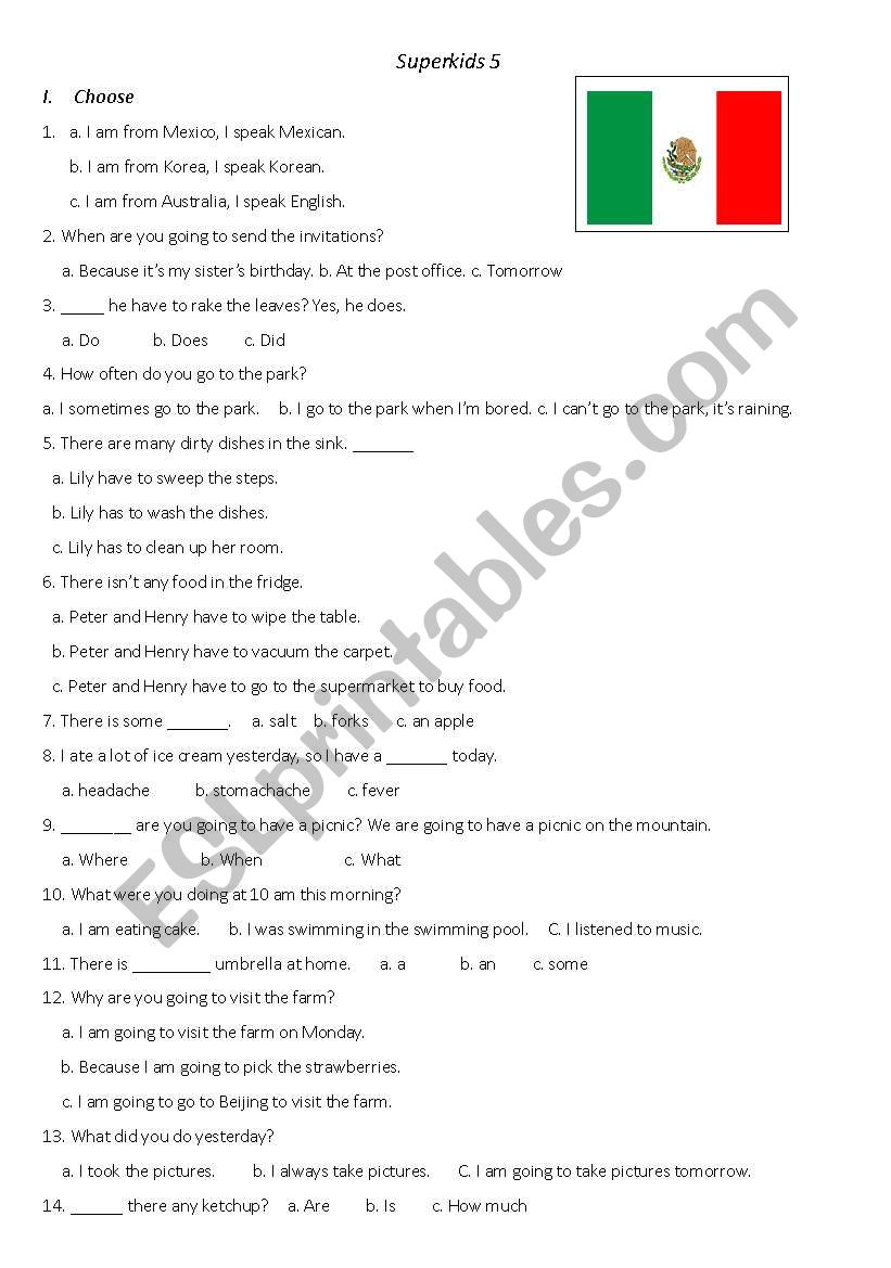 Exam for superkids 5 or Grade 4 or 5 