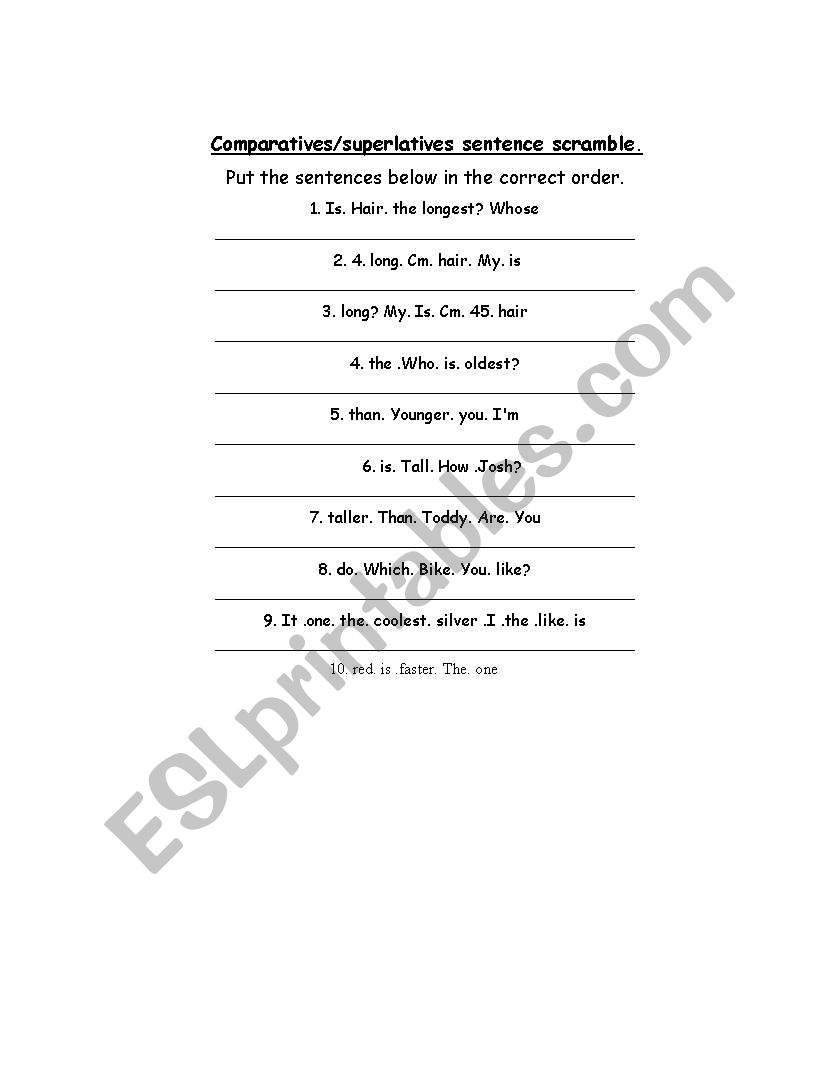 comparatives/superlatives worksheet